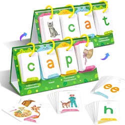 Montessori Word Builder Jogos, Phonics Flash Cards, Sight Words Flip Chart, Ferramenta de aprendizagem para crianças, Special Speech Therapy