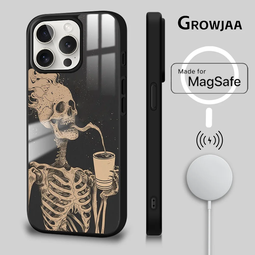 Classic Funny Skeleton Strong Magnetic Phone Case For iPhone 15 14 13 12 11 Pro Max Plus Magsafe Wireless Charging Cover