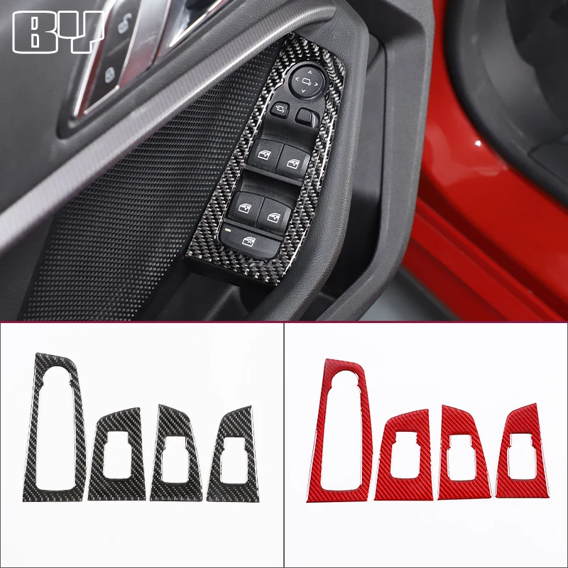 Carbon Fiber Car Door Armrest Glass Lifting Frame Sticker Decoration Cover For BMW 2 Series F44 2020-2023 Interior Accessories