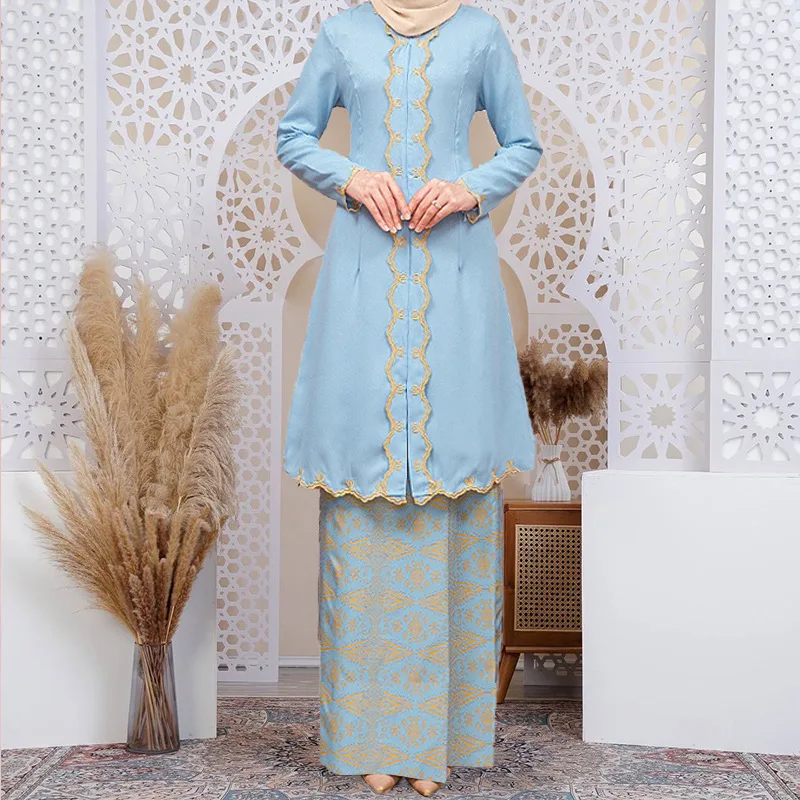 Dubai Muslim Ladies Outfits Embroidery Top High Waist Skirt 2 Piece Sets Women Party Arab Ramadan Morocco Dress Suit Abayas