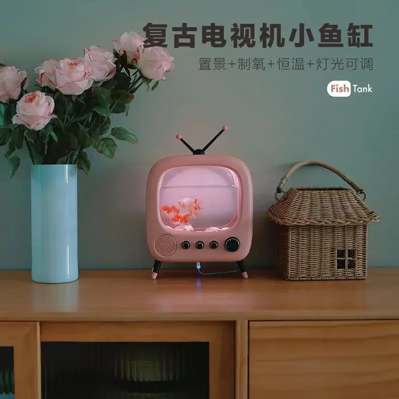 TV Fish Tank Desktop Douyu Retro Style Desktop Home Cute Pet Good Stuff Internet Celebrity Fish Tank Transparent and Cute