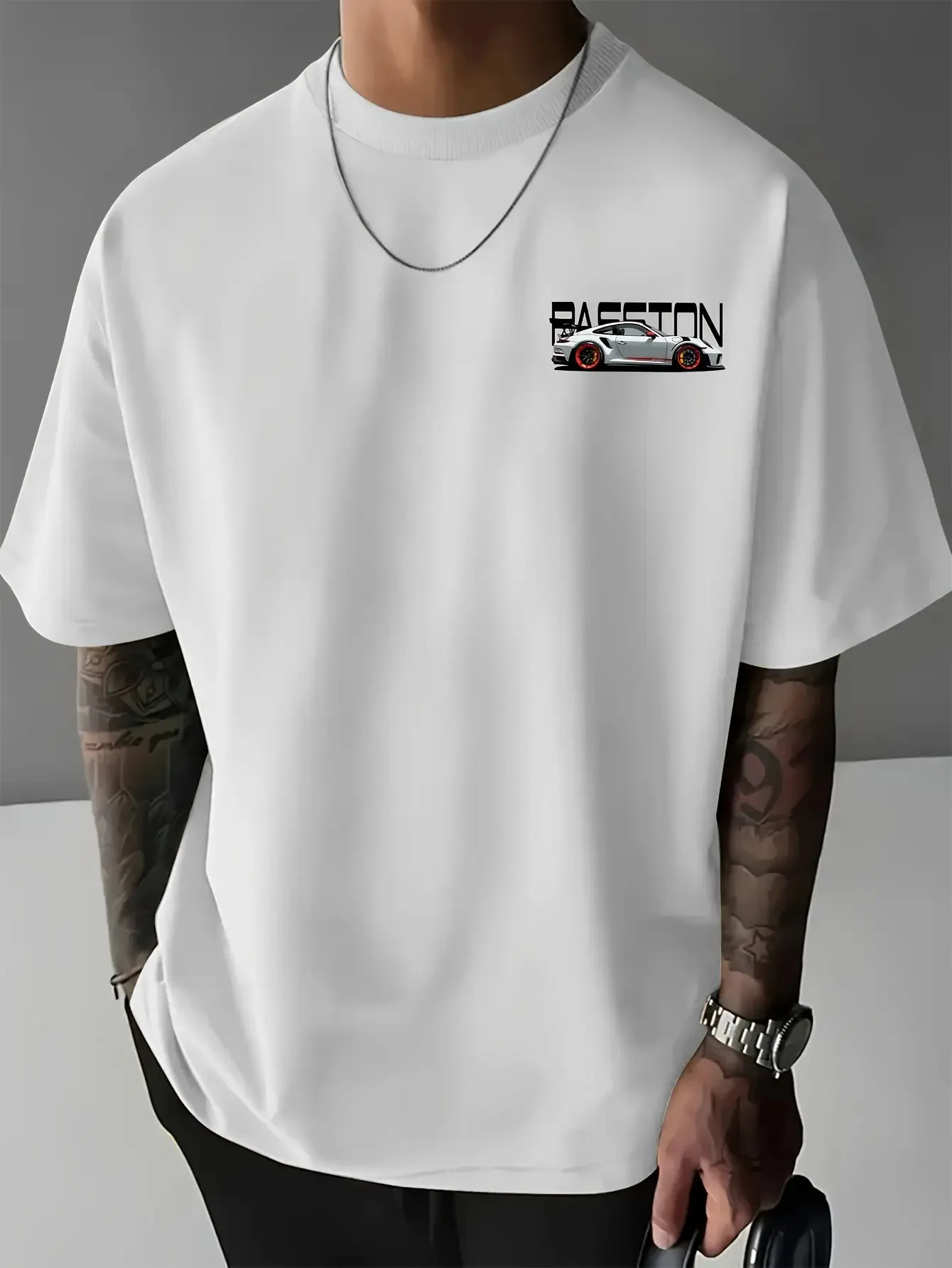 Men's Summer T-shirt with Top-level Racing Element Pattern Print 100% Cotton Breathable Round Neck Trendy Street Style Fashion image 4