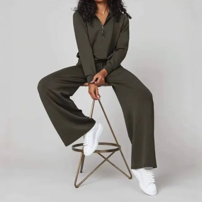 Spring And Summer New Versatile Fashion Casual Women's Clothing Long-sleeved Zipper Solid Color Commuter Slim Suit