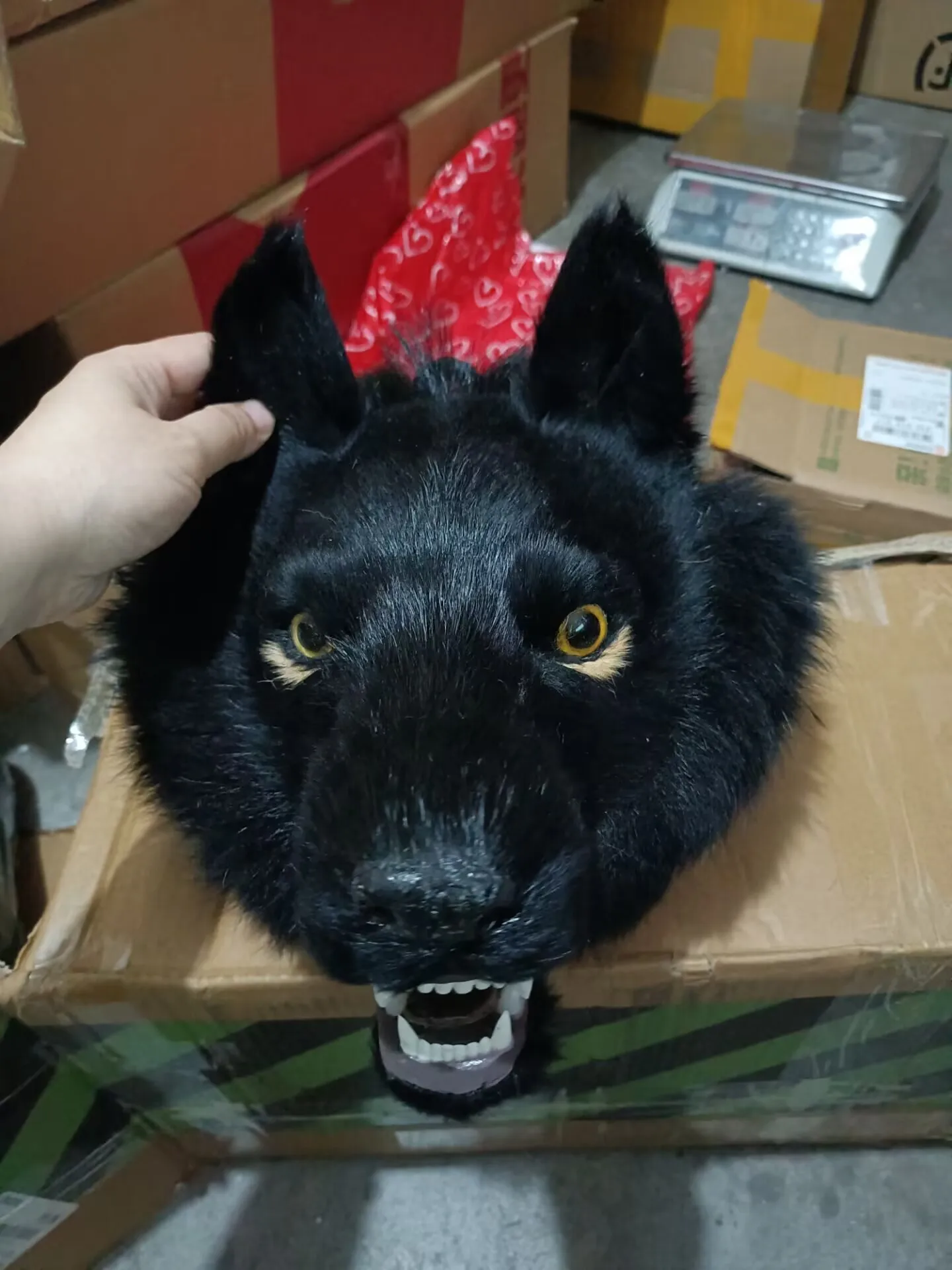 creative black Plastic & Fur wolf Head Model Simulation Gift Home Decor about 32cm