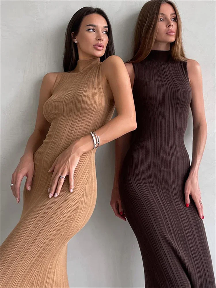 Tossy-Vestido largo de punto sin mangas con cuello alto para mujer, vestido largo ajustado y elegante a la moda para otoño 2023