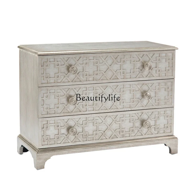 

ls 04American light luxury entrance chest cabinet solid wood entry living room simple drawer storage three bucket cabinet