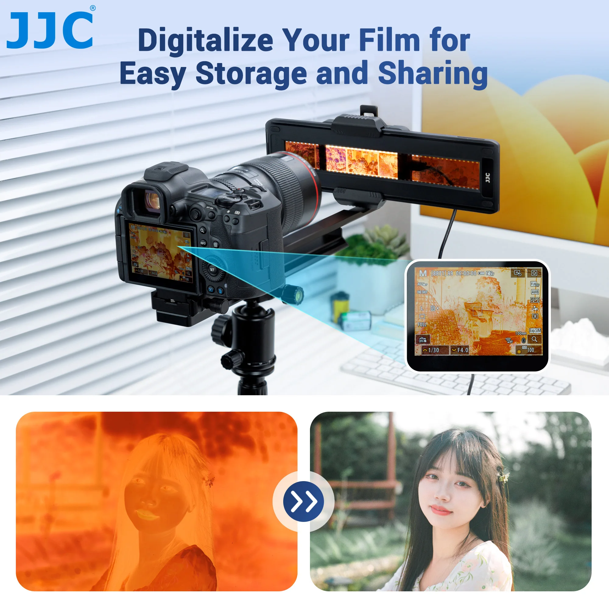 JJC Upgraded Film Digitizing Adapter Set For 35mm 120 Film Digital Negative Film Digitizer With LED Backlight Arca Tripods