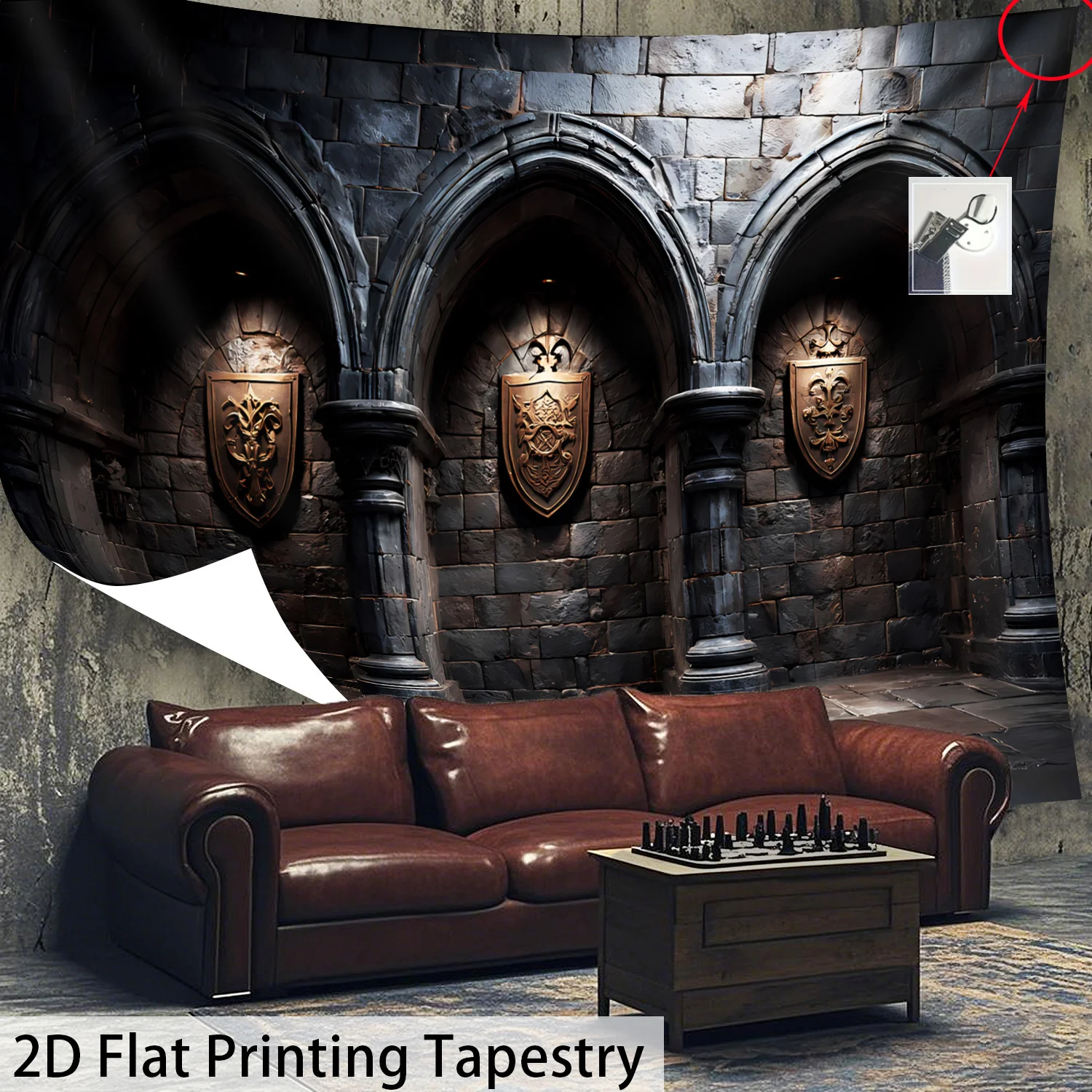 Ultimate Gothic Tapestry Wall Hanging Print Medieval Castle Archway Design Dramatic Mural Luxury Man Cave Living Room Decor Art