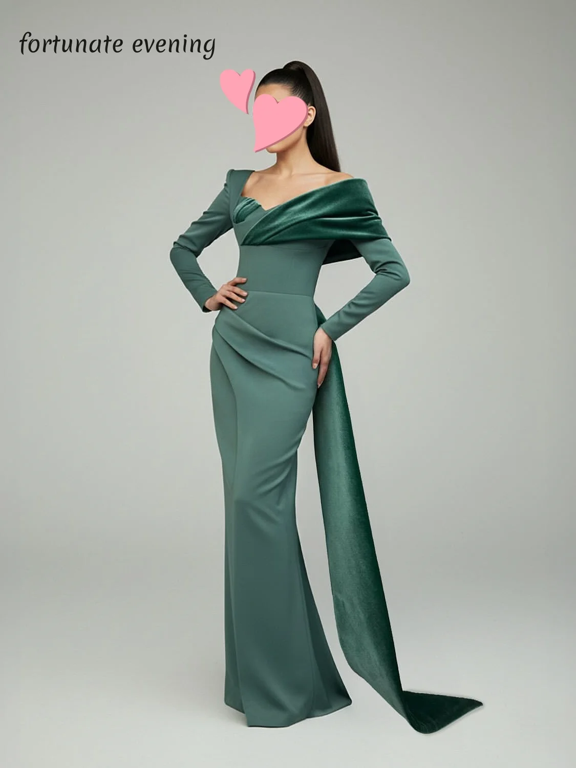 فستان سهرة محظوظ أنيق عتيق أخضر حلو مخملي بكتف واحد جديد مخصص للمناسبات الرسمية والحفلات الراقصة فساتين الحفلات المسائية #1