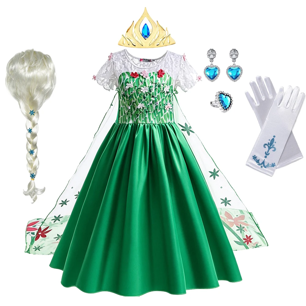 Prinzessinnen-Kostüm Elsa-Kleid Grüne Kleider für Mädchen Überraschungs-Geburtstagsparty Halloween-Kostüm Kinder-Cosplay Schneekönigin – Detail 8