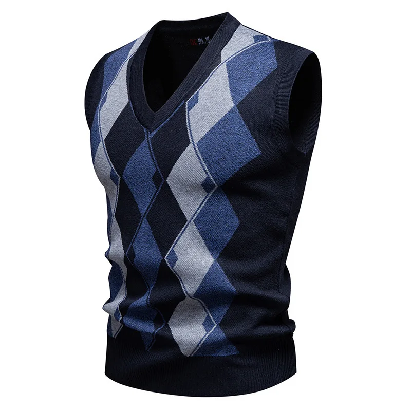 Bild 4: # 8643 Strickwaren Pullover Pullover Weste Männer V-ausschnitt Dünne Gestrickte Plaid Weste Männliche Ärmellose Warme Weste Weste Herbst