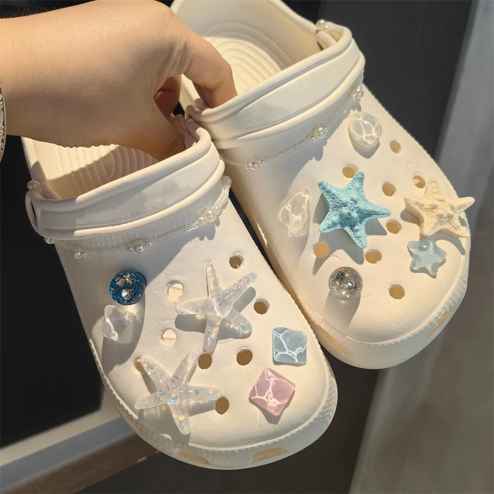 New Transparent Starfish Fish Hole Shoe Charms Decorations Water Patterned Pearl Shoes Buckle DIY 3D Hole Shoe Accessories