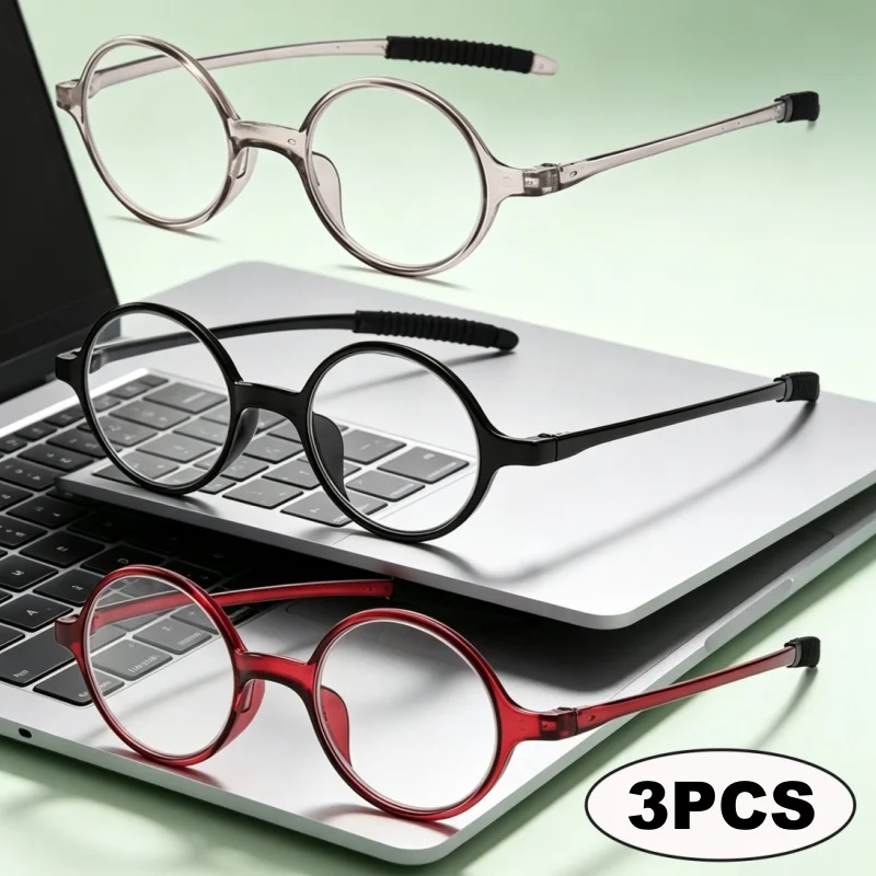 3PCS Ultralight PC Round Frame Reading Presbyopic Glasses Unisex Anti Blue Light Glasses Diopter+1.0~+4.0 Fashion Daily Eyewear