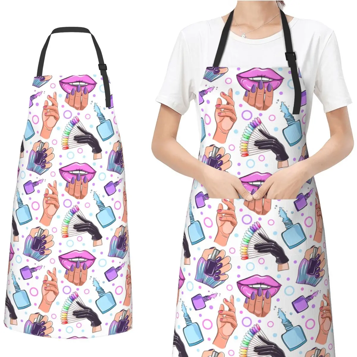 Nails And Manicure Accessories Apron with 2 Pockets Adjustable Tie Nail Tech Manicurist Cooking Kitchen Apron for Women