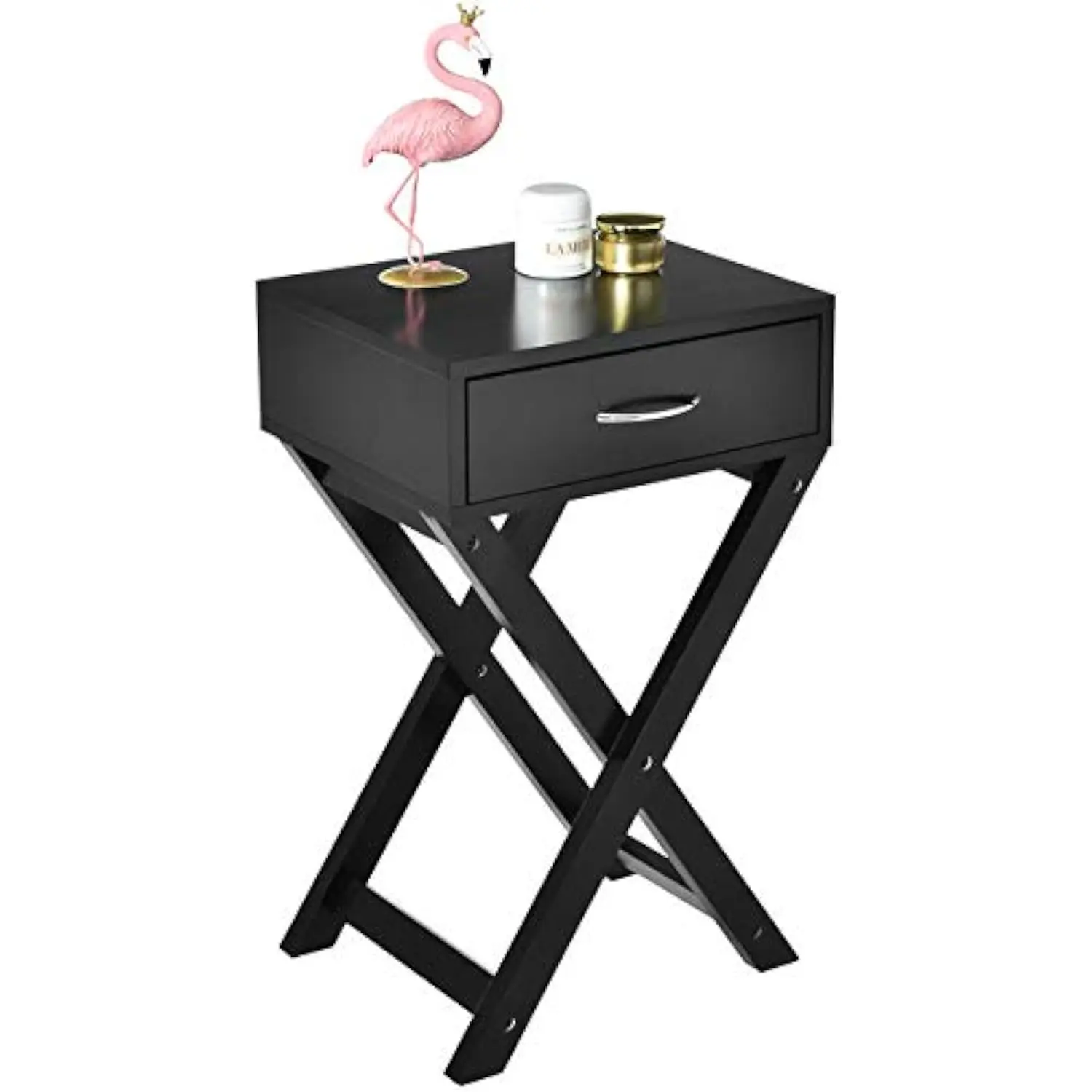 

Modern Versatile Nightstands, X-Design Accent End Table, Night Stand Storage Shelf with Bin Drawer for Living Room Bedroom (Bl