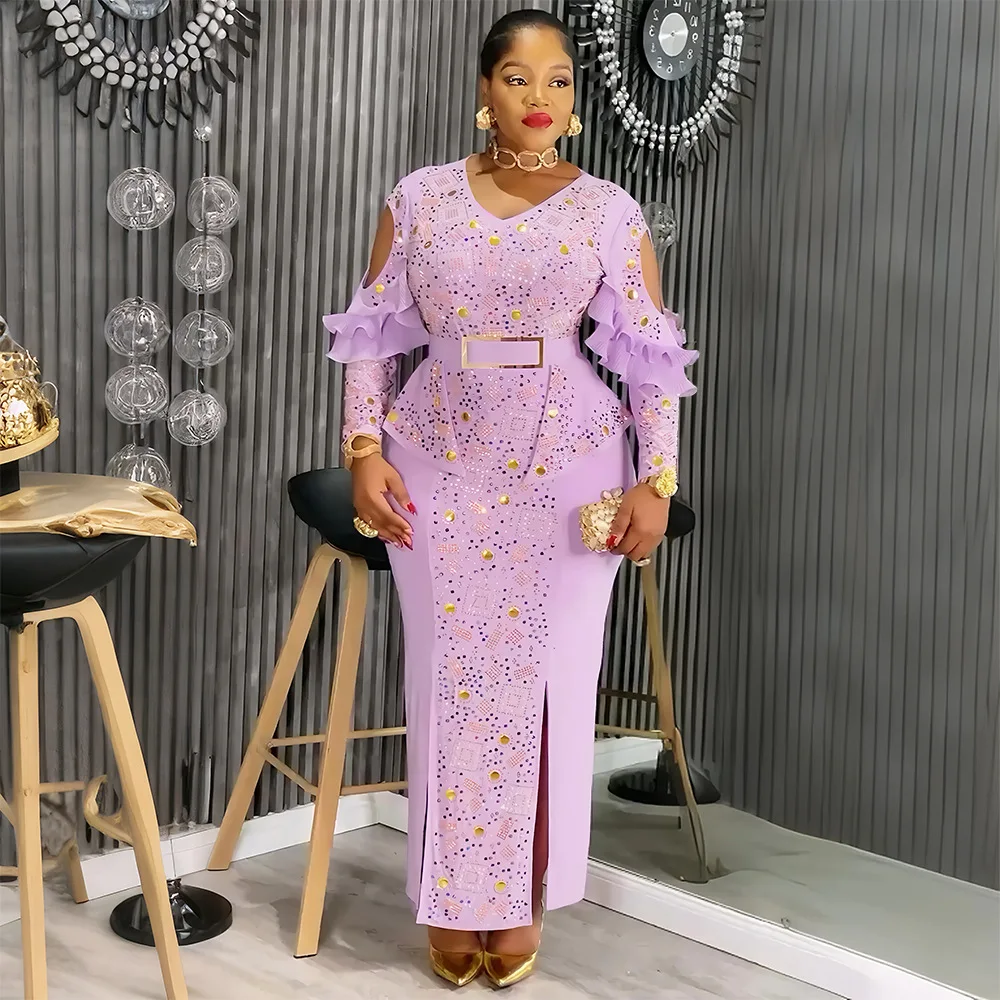 

Plus Size African Dresses for Women Diamonds Beads Kaftan Ankara Dashiki Africa Clothing Evening Wedding Party Gown Outfits Robe
