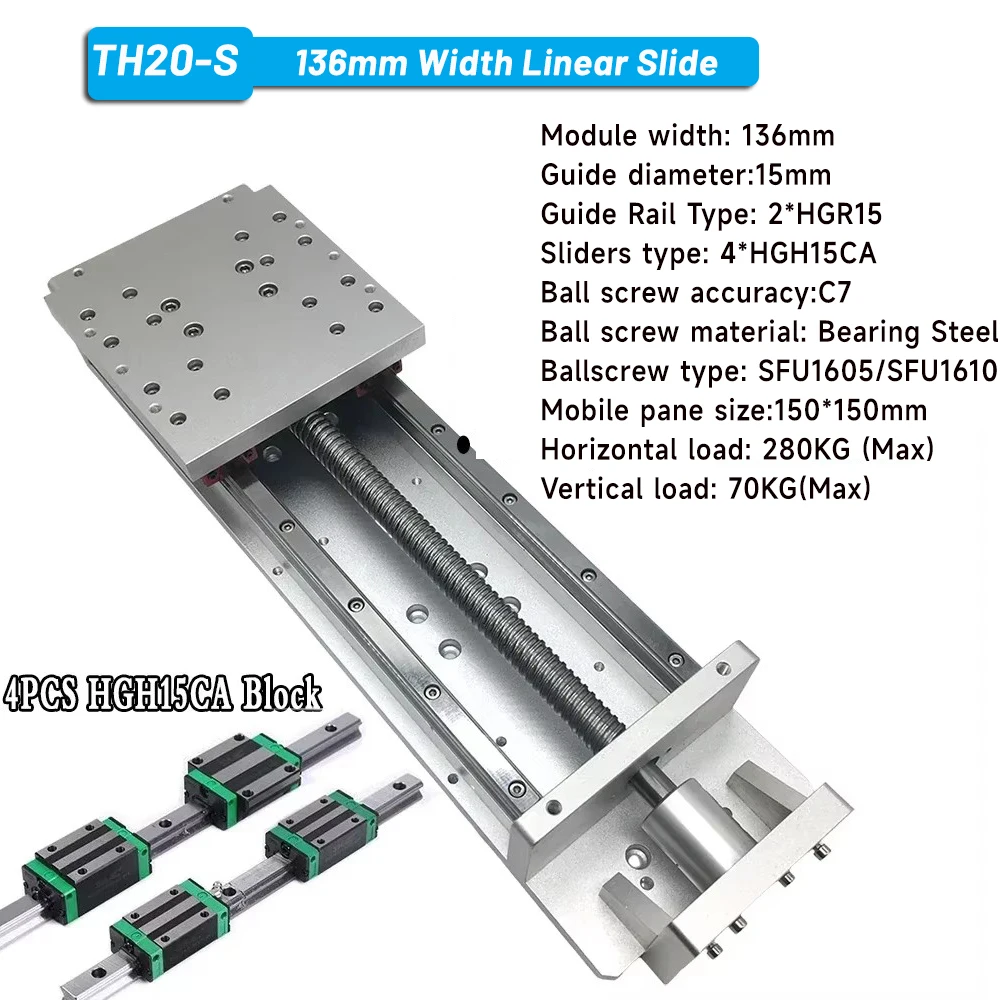 Heavy Load CNC Sliding Table Dust Cover Linear Rail Guide 40-940mm Stroke SFU1605/1610 Ballscrew 4*HGH15CA Sliders X Y Z Axis