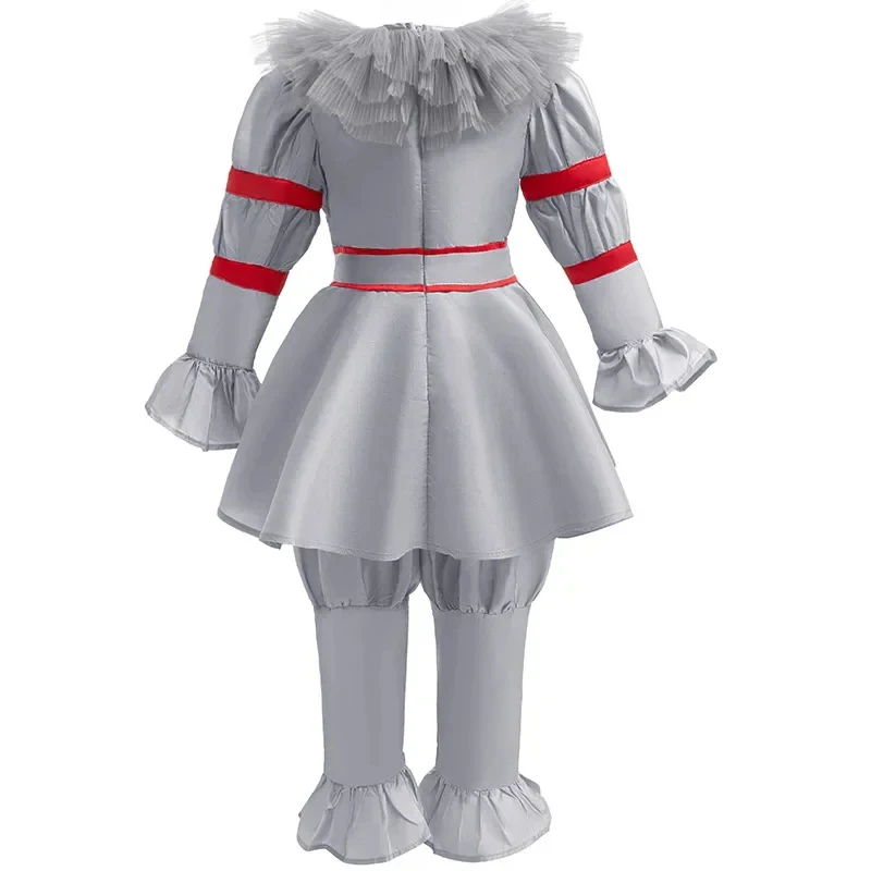 

☄2026Boy Scary Joker Pennywise Cosplay Costume Horror Ghost Movie It Puff Sleeve Tulle Collar Top With Pants For Halloween Ca☄&8