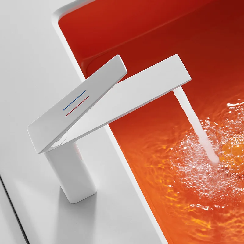 Bathroom Basin Faucet Creative Design White Cold And Hot Solid Copper Basin Faucets Single Lever Sink Metal Tap Brush Gold Black