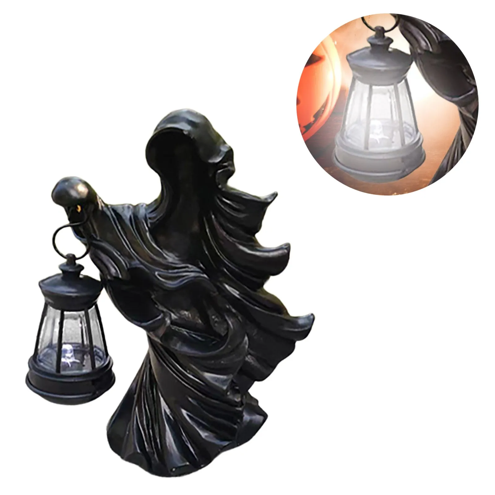 Halloween Ghost Statue With Lantern Faceless Witch Hell Messenger Realistic Resin Ghost Sculpture For Home Scary Decorations