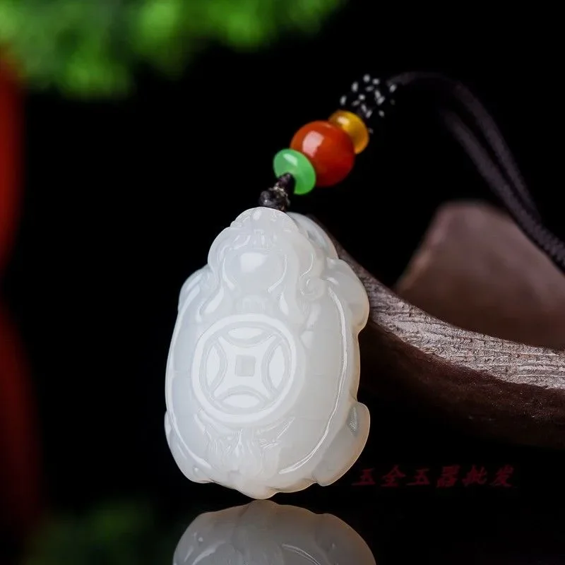 Natural white Hetian Jade Stone Dragon turtle Pendant Necklace Carved Chinese Jadeite Jewelry Charm Reiki Amulet Gifts Women Men