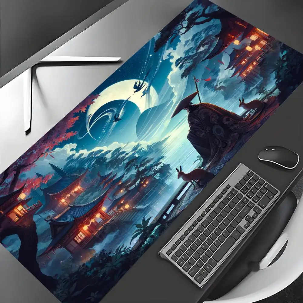 

Traditional Art Moonlit Scenery Mouse Pad Gaming mats Non-Slip Desk Mat mouse carpet with Stitched Edge HD printing Office mat