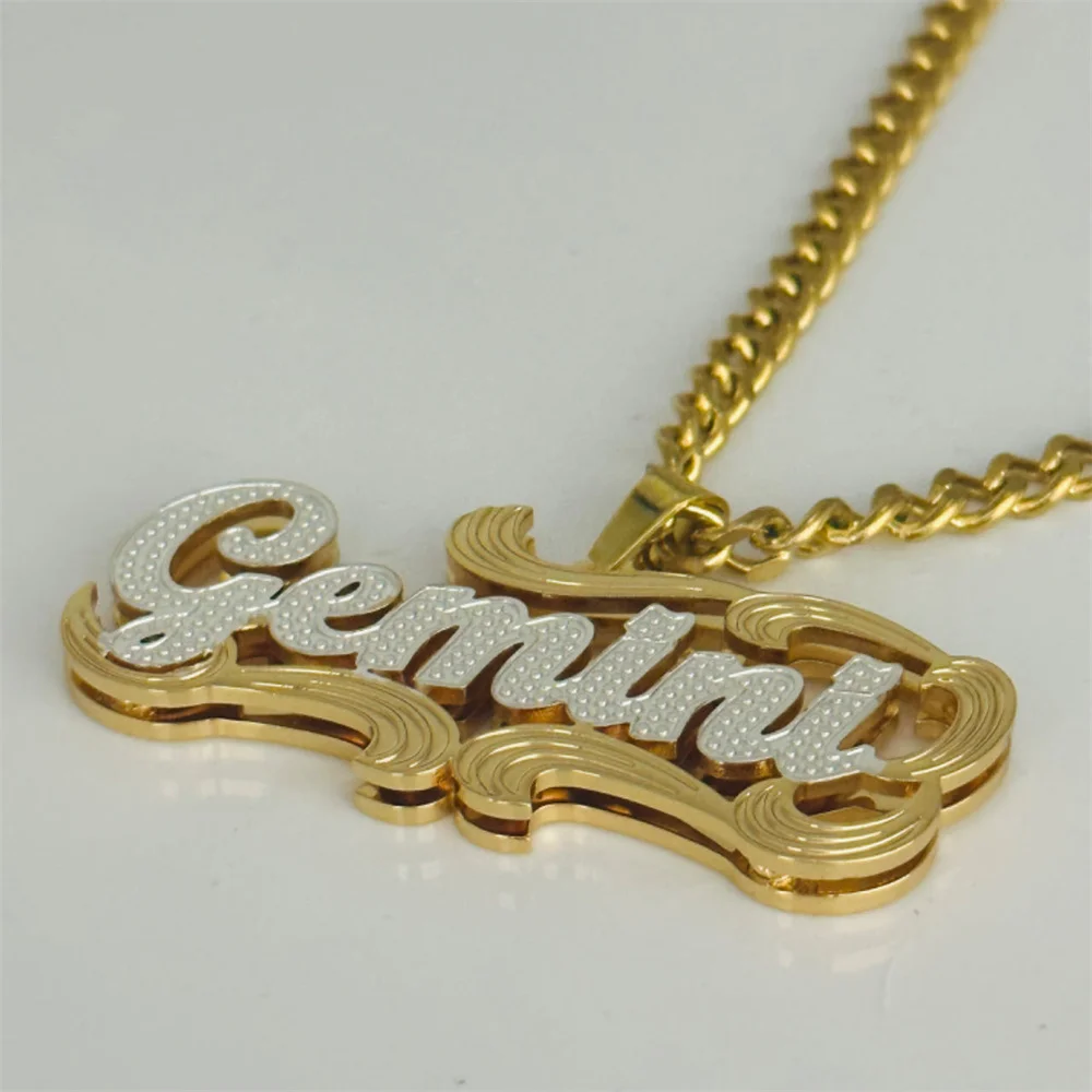 

Customized Name Cuban Chain Necklace Personalized 3D Nameplate Pendant Two Tone Name Necklace Christmas Jewelry Gift for Her