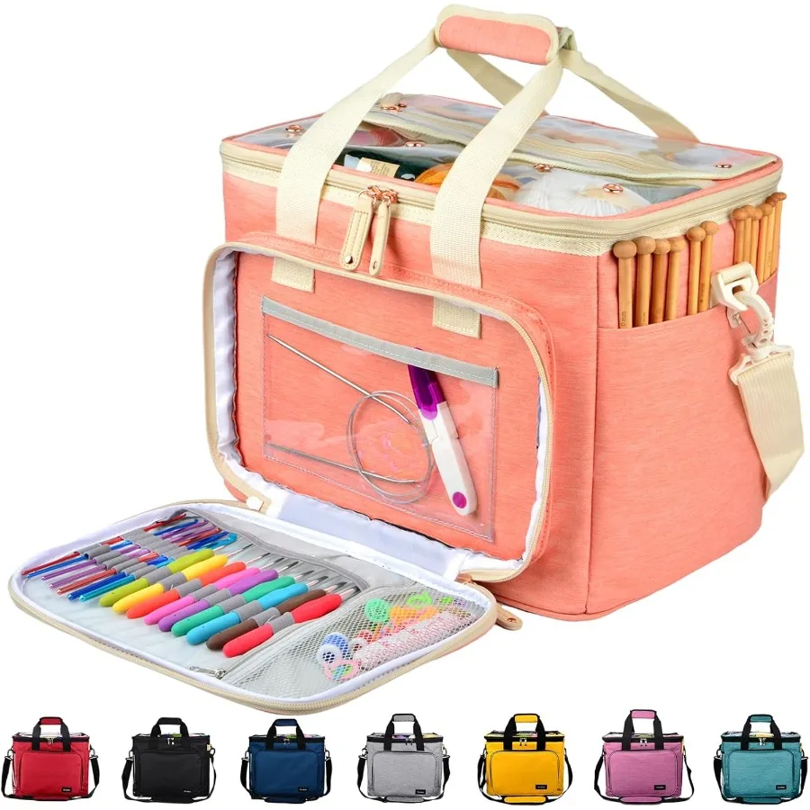 

Hoshin Knitting Bag for Yarn Storage High Capacity Yarn Totes Organizer with Inner Divider Portable for Carrying Project Knitti