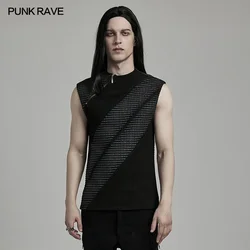 PUNK RAVE Men's Punk Creative Splicing Personalized Tank Top 3D Jacquard Rebellious Personality Tops Tees Streetwear Summer