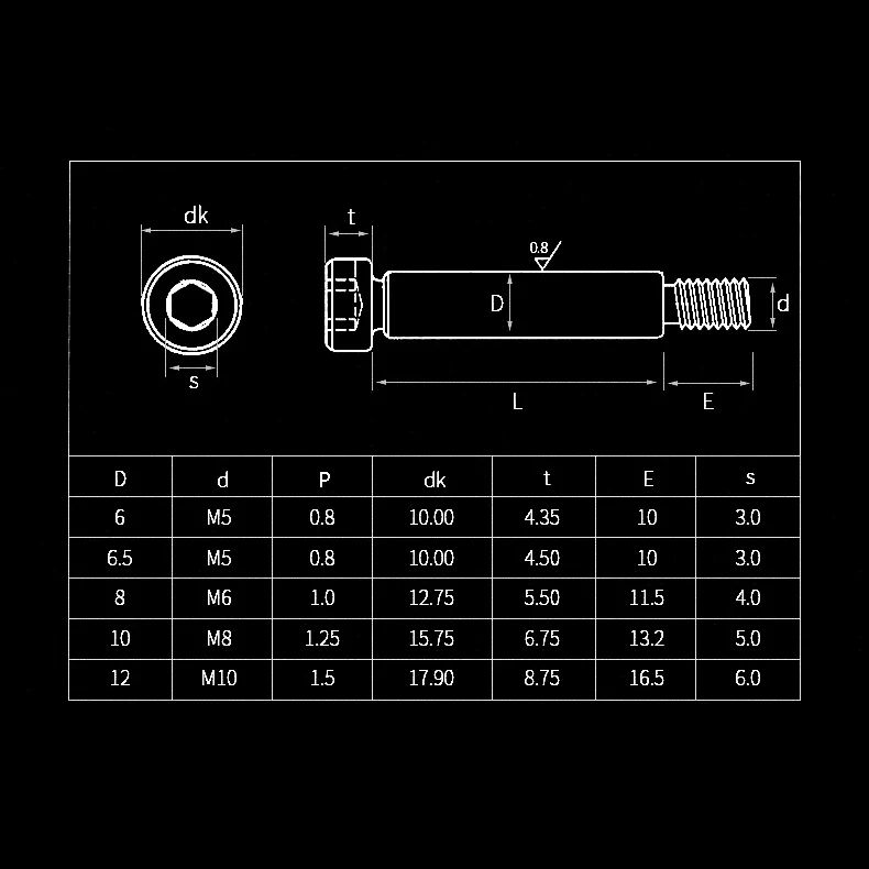 304 Stainless Steel Socket Head Shoulder Bolts M5 M6 M8 M10 Shoulder Screws for Machinery Mold Automation DIY Hardware
