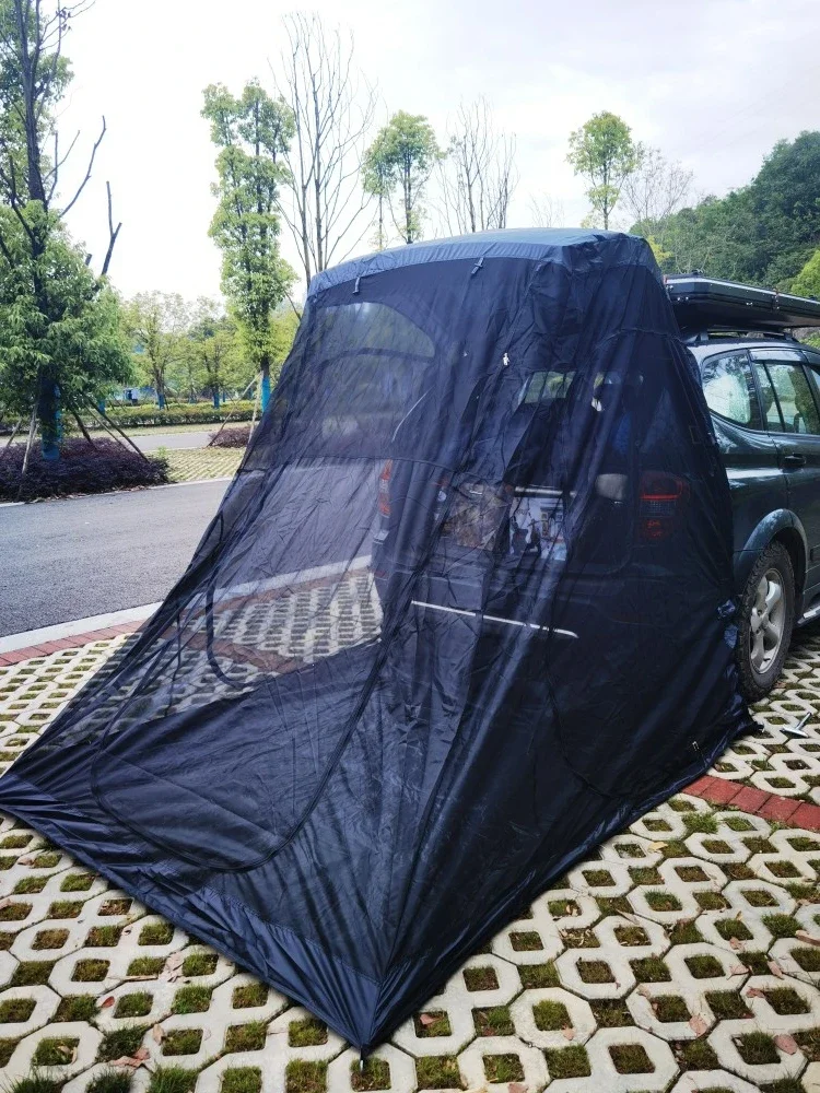 Outdoor camping, self-driving side, pole-less double-layer integrated rear tent, side extension, mosquito-proof and sunshade.