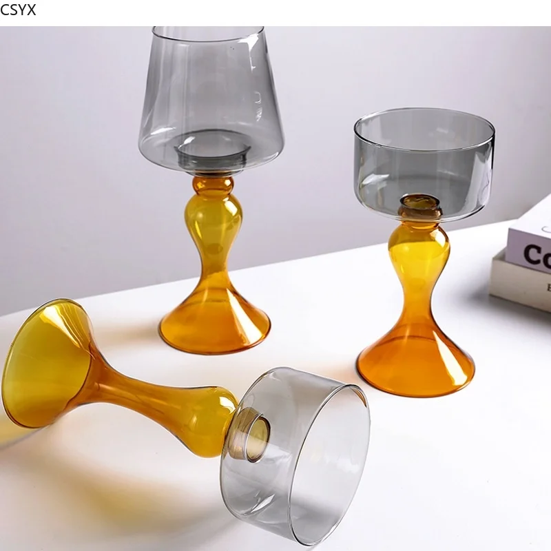 Glass Vase Geometric Tall Flowerpot Candlestick Candle Holder Flower Arrangement Accessories