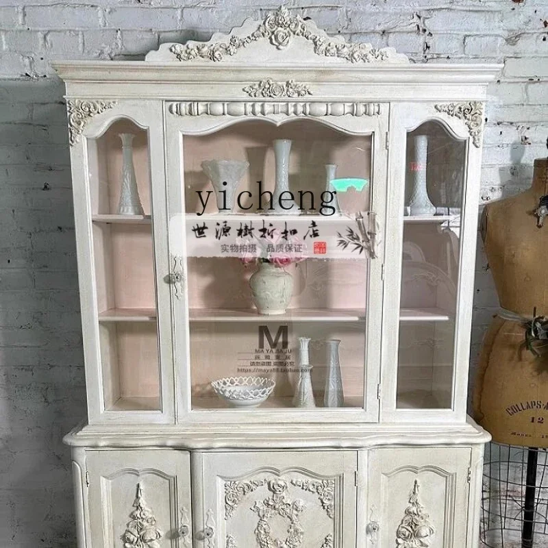 solid wood carving flower exquisite villa high-end dining side cabinet multi-functional foyer display cabinet