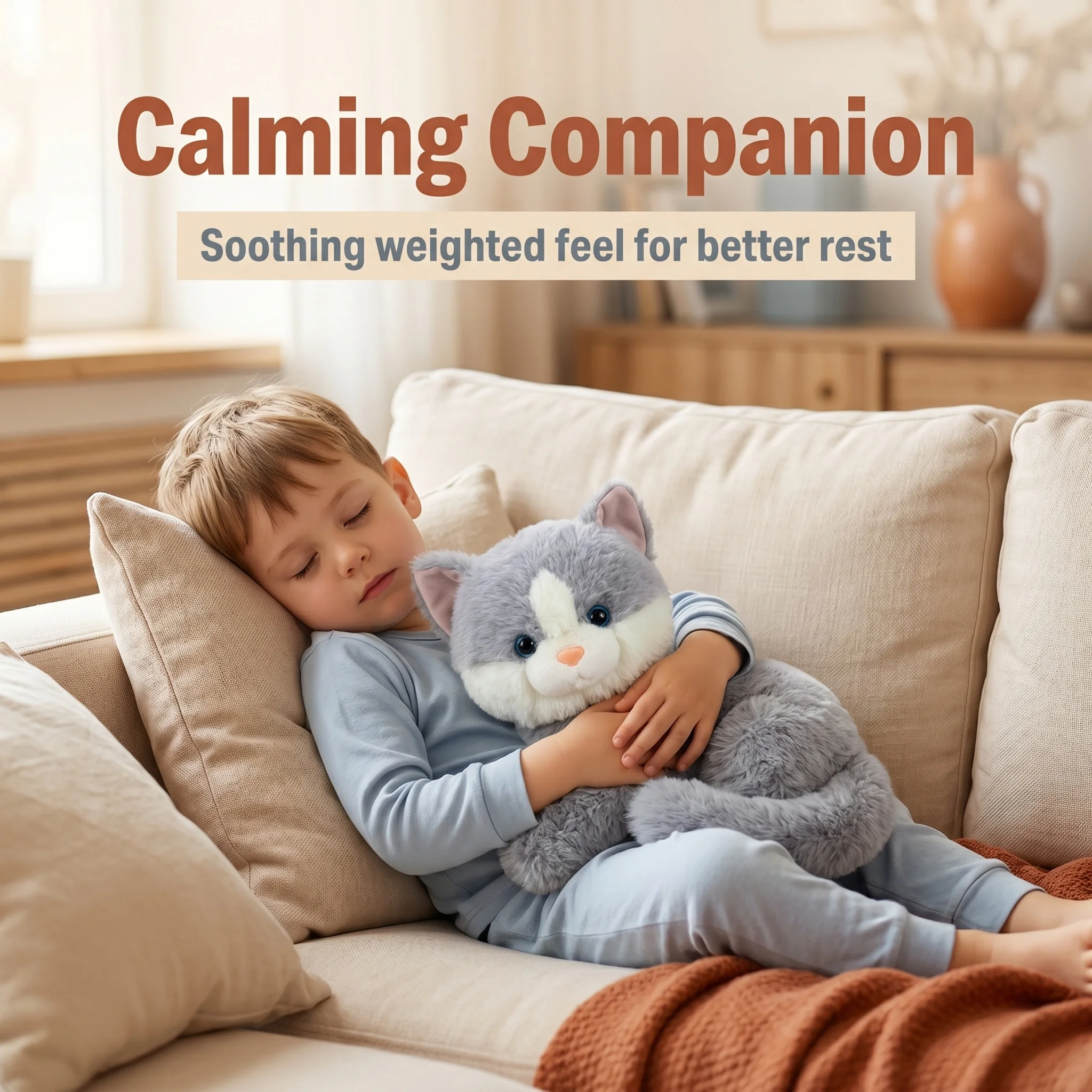 

Gray Cat Weighted Plush, Cozy Hugging Pillow with Weighted Paws, Anxiety Relief Stuffed Animal for Sleep