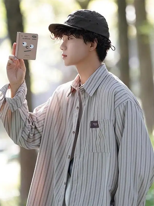 

Японская мужская рубашка Slim Fit в полоску с длинным рукавом, весенняя модная повседневная рубашка свободного кроя с дышащим воротником, устойчивая к сминанию