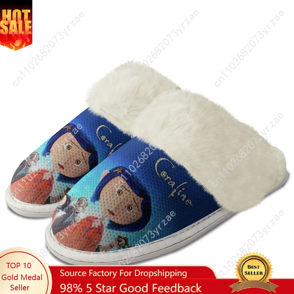 

Теплая обувь Coraline с плюшевыми краями, мужские и женские домашние повседневные тапочки для спальни, термохлопковые персонализированные легкие тапочки на заказ
