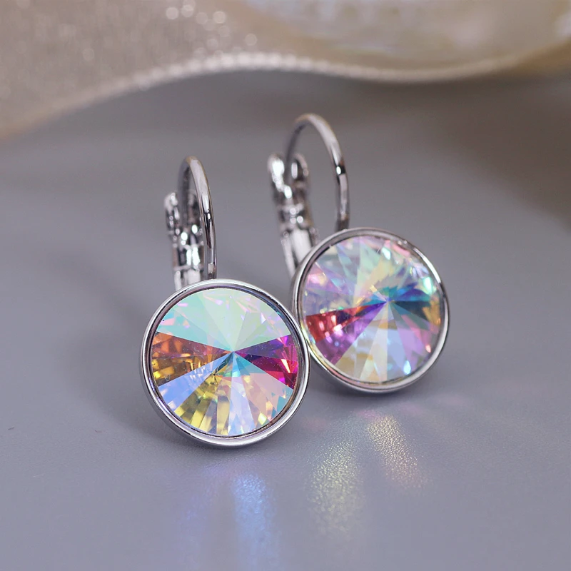 New Trendy Korean Shiny Round Crystal Earrings for Women Classic Engagement Wedding Party Statement Jewelry Gifts