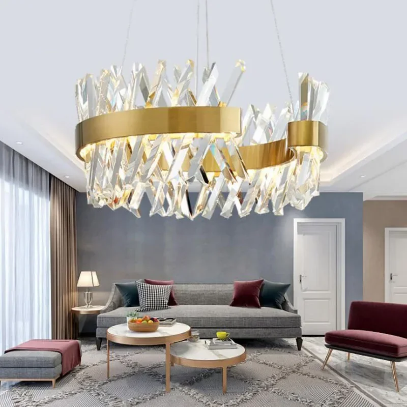 

Modern Led Crystal Pendant Light New Semi Round Design Light Living Room Pendant Hanging Room Suspend Lamp Restaurant Lights