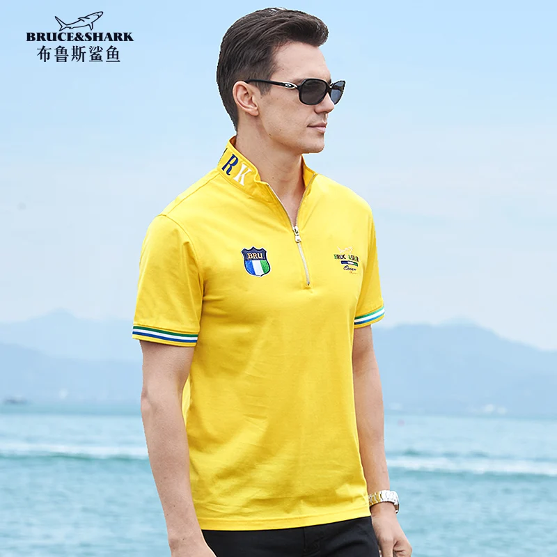 

2023 Summer New Men's Polos Bruce&shark Men Tees Casual Fashion Loose TOP Quality Big Size 4XL Embroidery Men polo 100%cotton