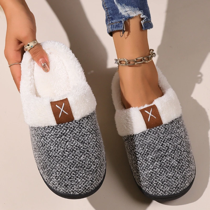 

Winter Cotton Slippers For Women Men Home Floor Fluffy Shoes Keep Warm Soft Faux Fur Anti-slip Couples House Bedroom Slipper