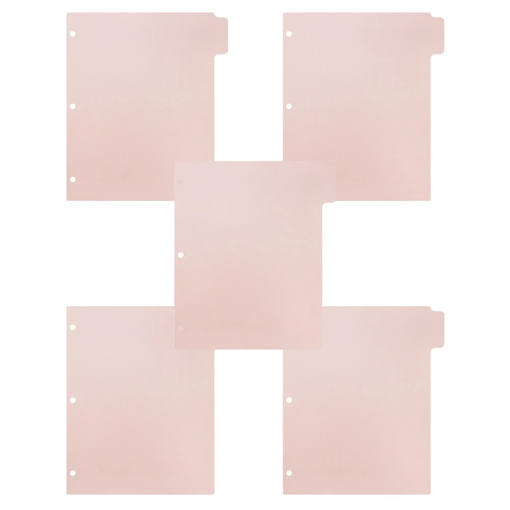 5 Sheets Divider 3 Ring Binder Label Page Markers Plastic Dividers Loose-leaf Pink Notepad Tabs