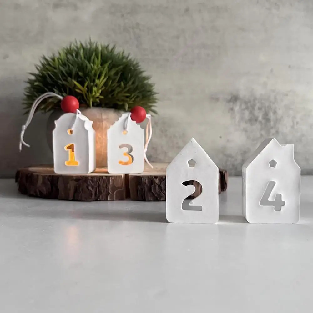 4 Holes Christmas Advent Numbers 1 2 3 4 House Silicone Mold Digital Pendant Decoration Mold Christmas Tree Hanging Plaster Mold