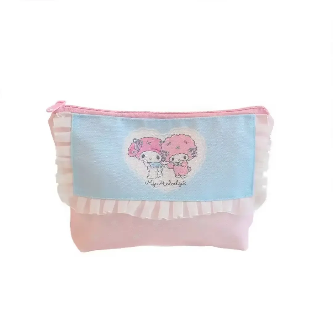 Sanrio My Melody Makeup Bag Kawaii Anime Canvas Bag Portable Travel Toiletry Bag Cartoon Cute Large Capacity Clutch Bag Kid Gift