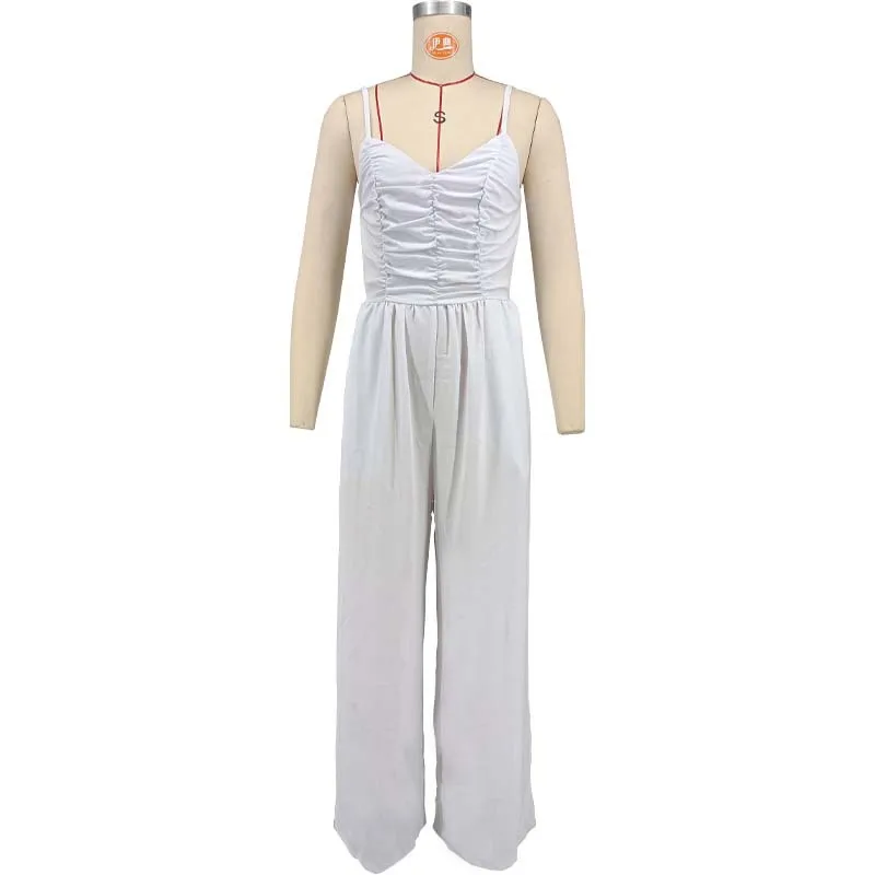 2025 New Summer Women's Suspender Backless Sexy Solid Color Casual Fashion Jumpsuit