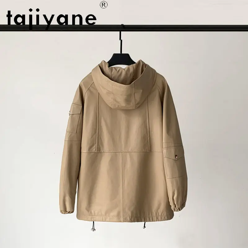 TAJIYANE Genuine Sheepskin Leather Jacket Woman Hooded Mid-Length Trench Coat Casual Loose Autumn Jackets Women Clothes 2026 자켓