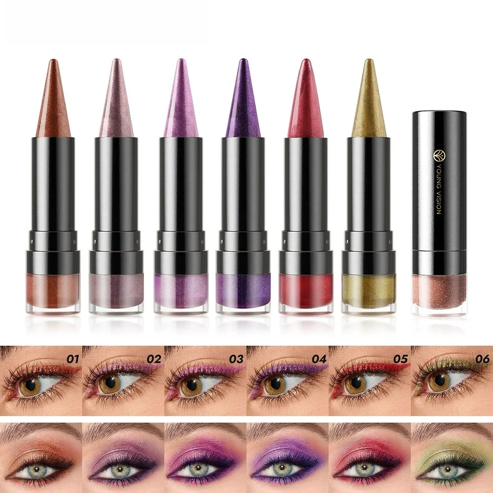 Sharp pointed fine glitter lip line Six Shade Matte Pearl Shimmer Dual Effect lipstick waterproof non transferable lipstick