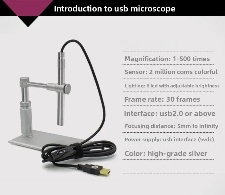 1-500X adjustable 2 million electronic endoscope USB digital microscope