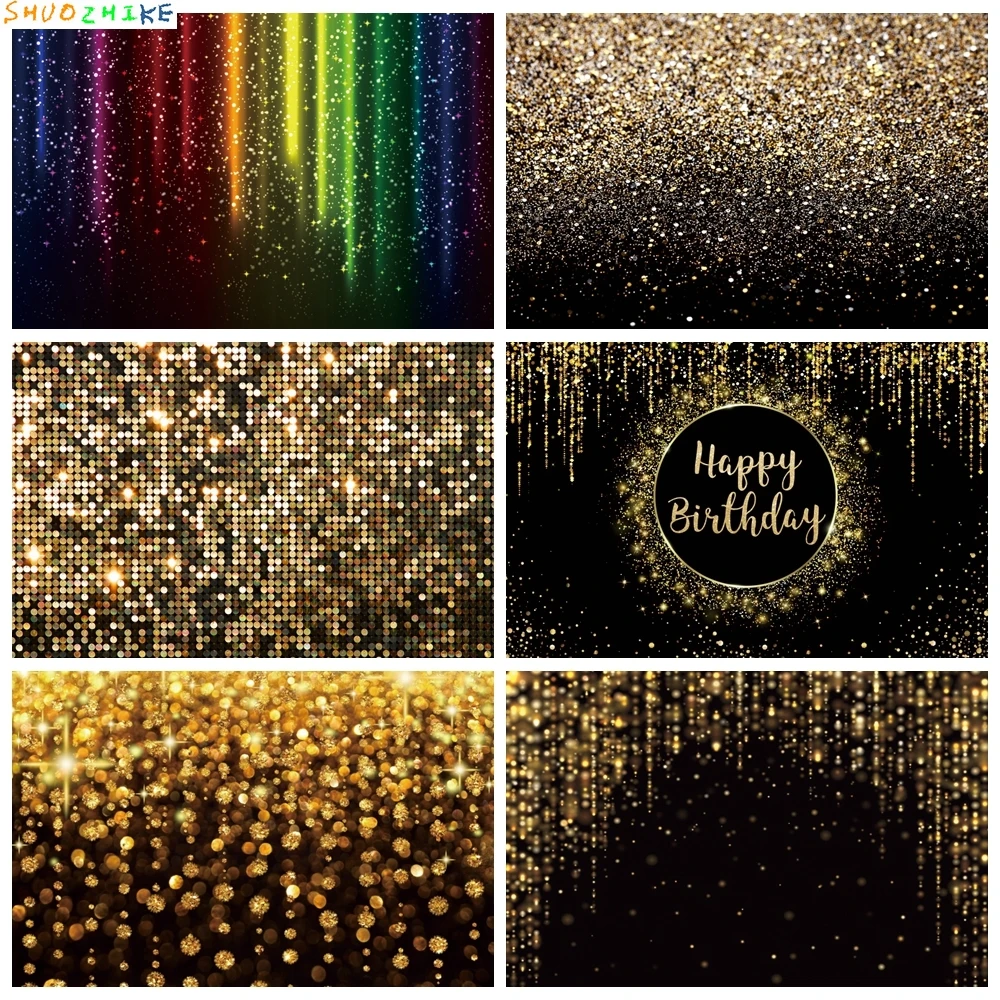 

Gold Silver Glitter Bokeh Photography Backdrop Black Golden Shiny Dot Backgrounds For Birthday Party Photo Studio Decor Custom