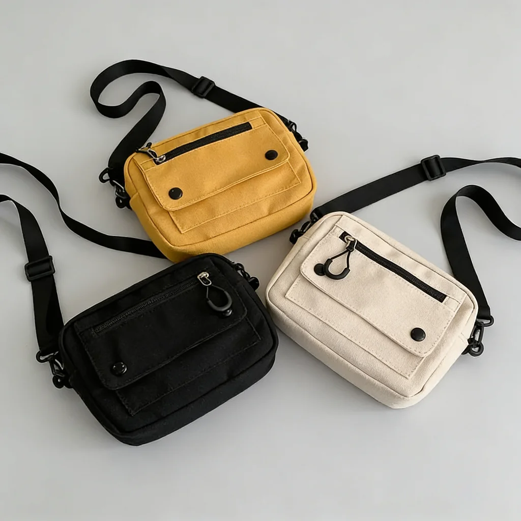 Minimalist Canvas Crossbody Sling Bag, Casual Multi-Pocket Shoulder Bag, Lightweight Everyday Purse for Women & Teens