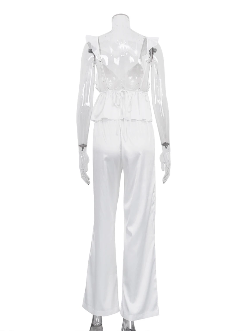 Marthaqiqi Summer Women Nightgown Set Sexy Crop Top Sleepwear V-Neck Nightwear Tank Top Pajamas Pants Casual Ladies Home Clothes